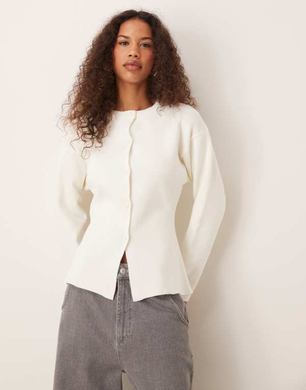 エイソス レディース アウター カーディガン クルーネック ニット ASOS DESIGN knitted structured crew neck cardigan in cream Cream クリーム