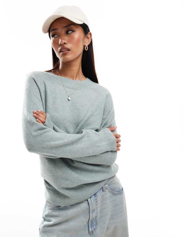 オンリー レディース アウター ニット・セーター クルーネック セーター ニット ONLY crew neck knitted sweater in chinois green melange GREEN グリーン|ReVida 店