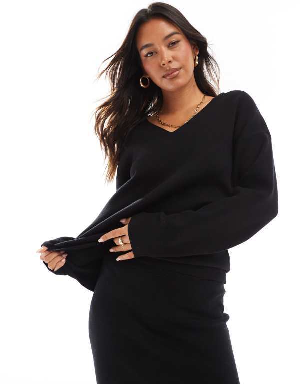 オブジェクト レディース アウター ニット・セーター Vネック セーター Object structured v neck sweater - part of a set Black ブラック