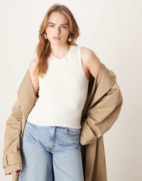 ジェイディーワイ レディース トップス タンクトップ リブ ニット JDY ribbed knit tank top WHITE ホワイト｜ReVida 店