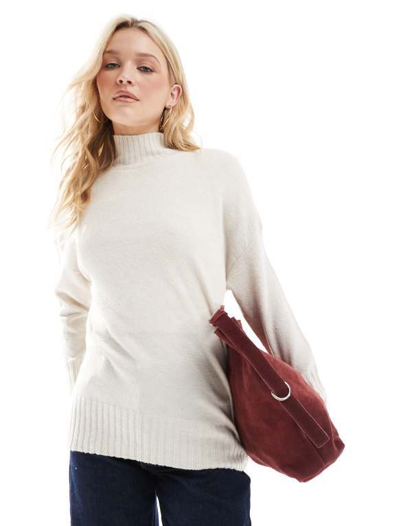オンリー レディース アウター 編み物・プルオーバー ハイネック 肋材 プルオーバー ONLY high neck ribbed longline sweater インチ cream CREAM 皮膚軟化剤 ニット・セーター-レディースファッション-セーター