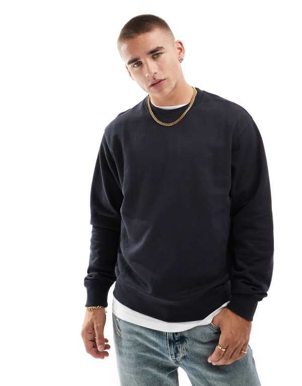 ジャック アンド ジョーンズ メンズ アウター パーカー・スウェット クルーネック スウェット シャツ Jack & Jones oversized crew neck sweatshirt Dark Navy ネイビー|ReVida 店