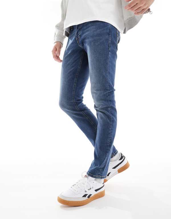 ジャック アンド ジョーンズ メンズ ボトムス デニムパンツ スリムフィット ジーンズ Jack & Jones Intelligence Glenn slim fit jeans in mid Blue Denim デニム