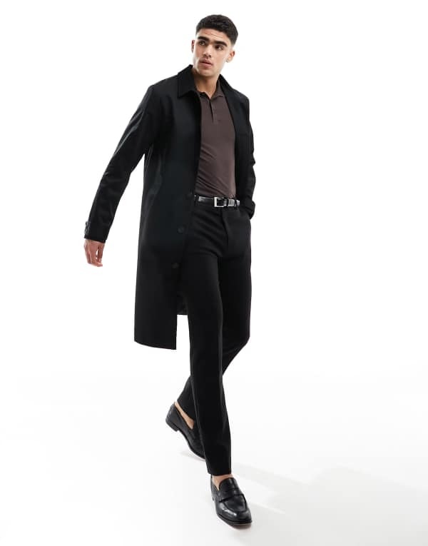エイソス メンズ アウター コート ASOS DESIGN trench coat Black ブラック｜ReVida 店
