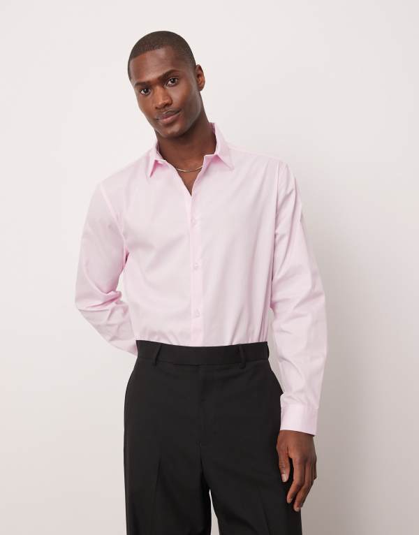 エイソス メンズ トップス シャツ ASOS DESIGN formal easy iron poplin regular shirt in light LIGHT PINK ピンク