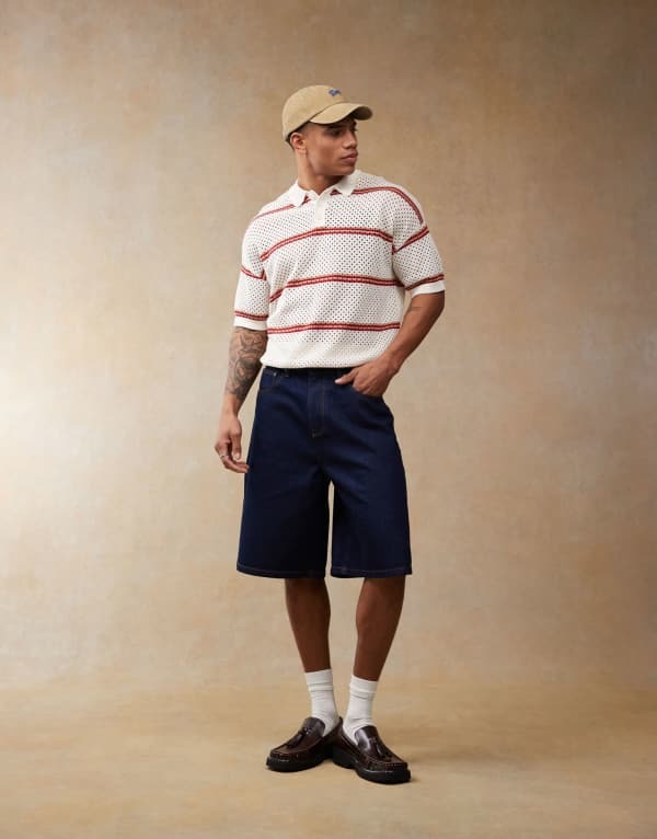 エイソス メンズ ボトムス ハーフパンツ・ショーツ ASOS DESIGN longer length jort in indigo INDIGO インディゴ
