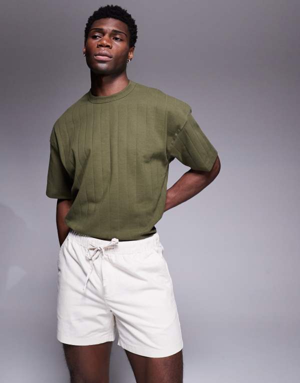 エイソス メンズ ボトムス ハーフパンツ・ショーツ ショートパンツ リネン ASOS DESIGN slim shorter length linen blend shorts in stone STONE ストーン