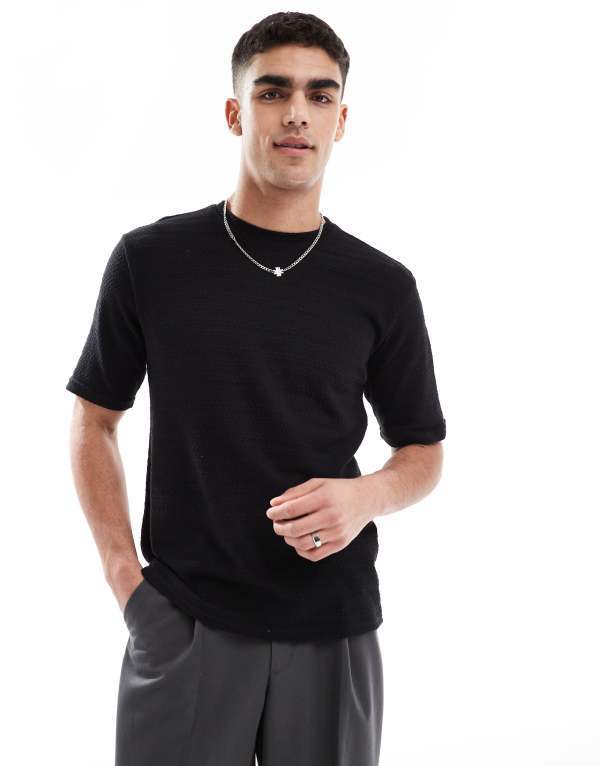 オンリーアンドサンズ メンズ トップス Tシャツ ニット ONLY & SONS textured knit T-shirt Black ブラック