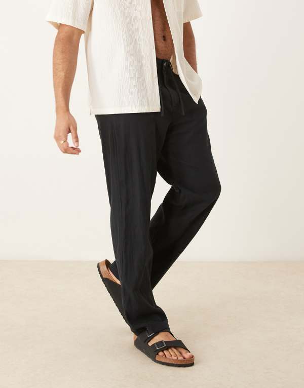 セレクテッドオム メンズ ボトムス カジュアルパンツ パンツ リネン Selected Homme Brody loose fit linen mix pants Black ブラック