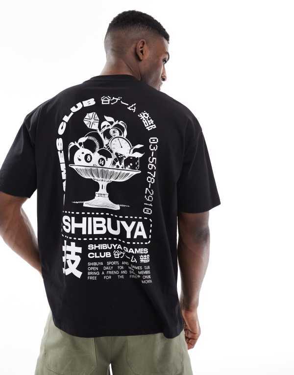 エイソス メンズ トップス Tシャツ グラフィック ASOS DESIGN oversized T-shirt with Shibuya graphic Black ブラック