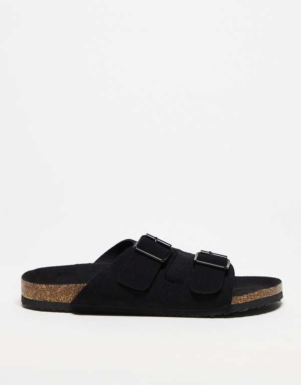 エイソス メンズ シューズ サンダル ASOS DESIGN two strap sandals with cork soles Black ブラック