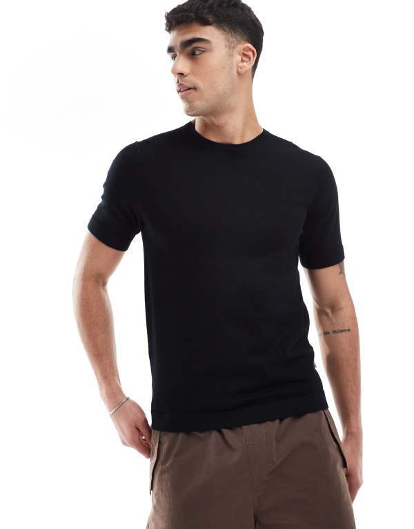 オンリーアンドサンズ メンズ トップス Tシャツ ニット ONLY & SONS short sleeve knit T-shirt Black ブラック