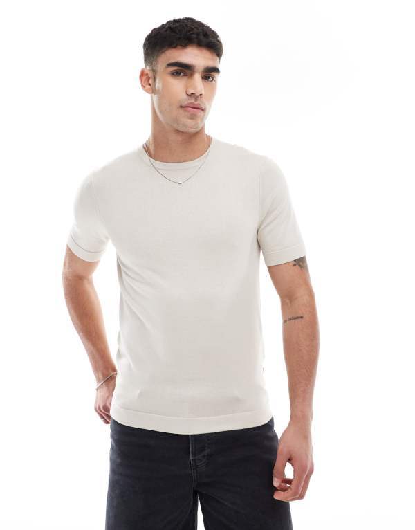 オンリーアンドサンズ メンズ トップス Tシャツ ニット ONLY & SONS short sleeve knit T-shirt Silver Lining シルバー