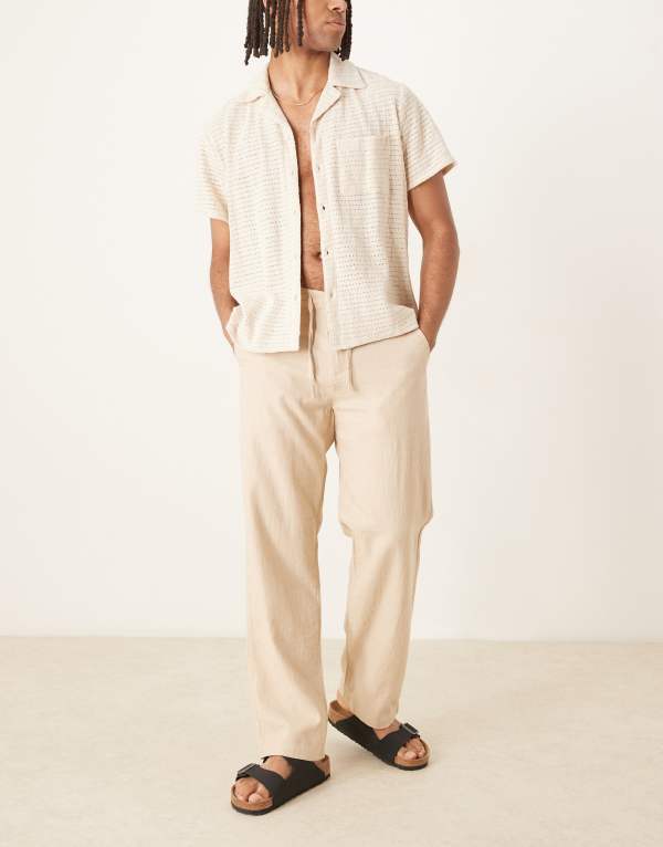 セレクテッドオム メンズ ボトムス カジュアルパンツ パンツ リネン Selected Homme Brody loose fit linen mix pants in cream Incense/Oatmeal オートミール