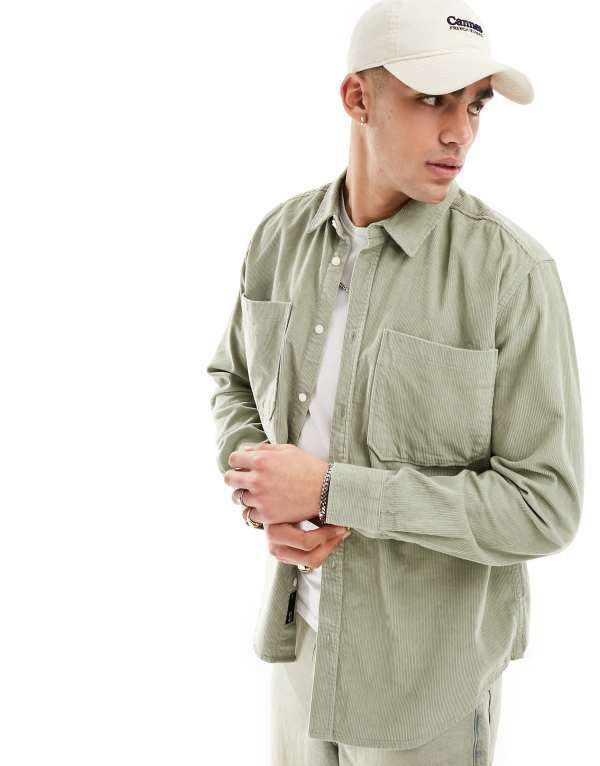 オンリーアンドサンズ メンズ トップス シャツ Only & Sons long sleeve cord shirt Medium Green グリーン
