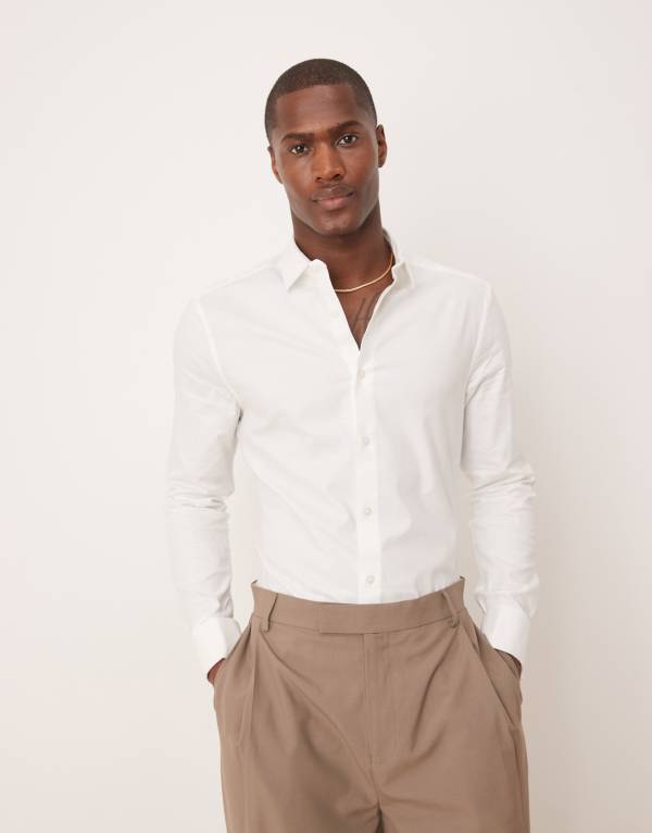 エイソス メンズ トップス シャツ オックスフォード ASOS DESIGN formal skinny fit oxford shirt with double cuff White ホワイト 9,865円