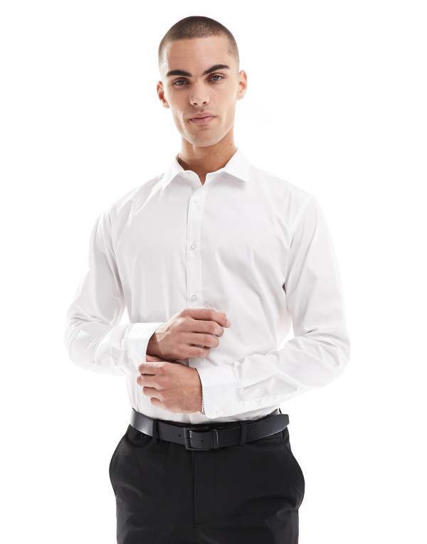 ジャック アンド ジョーンズ メンズ トップス シャツ スリムフィット Jack & Jones slim fit smart shirt White ホワイト｜ReVida 店
