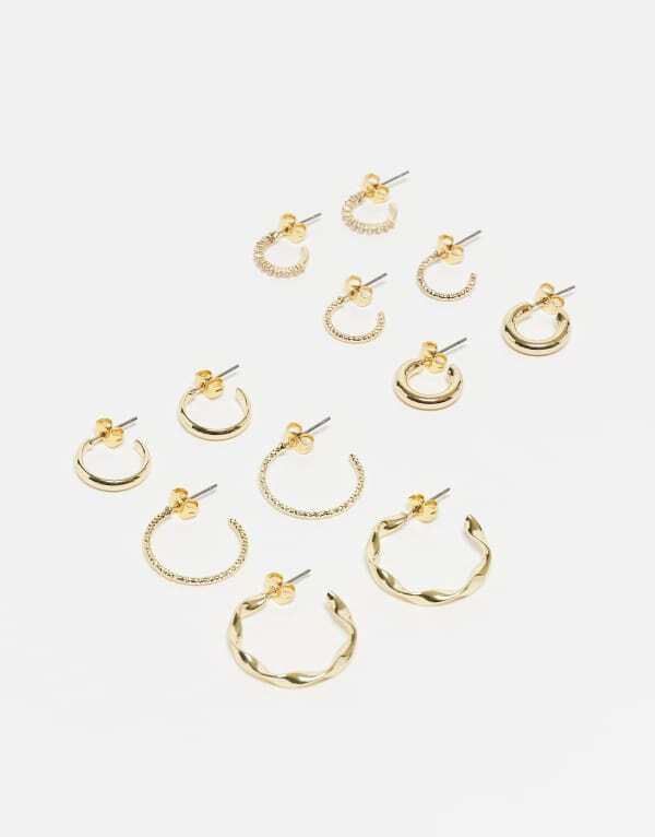 ピーシーズ レディース アクセサリー ピアス・イヤリング Pieces multi design hoop earring 6-pack Gold ゴールド|ReVida 店