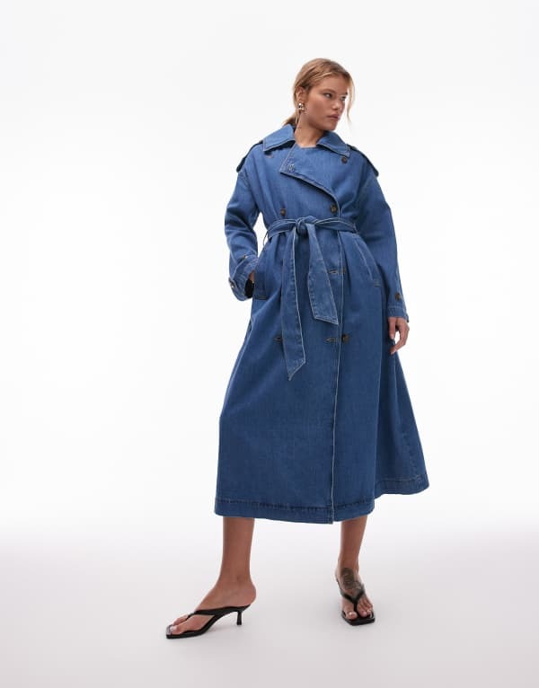 トップショップ レディース アウター コート デニム Topshop denim trench coat in mid INDIGO インディゴ