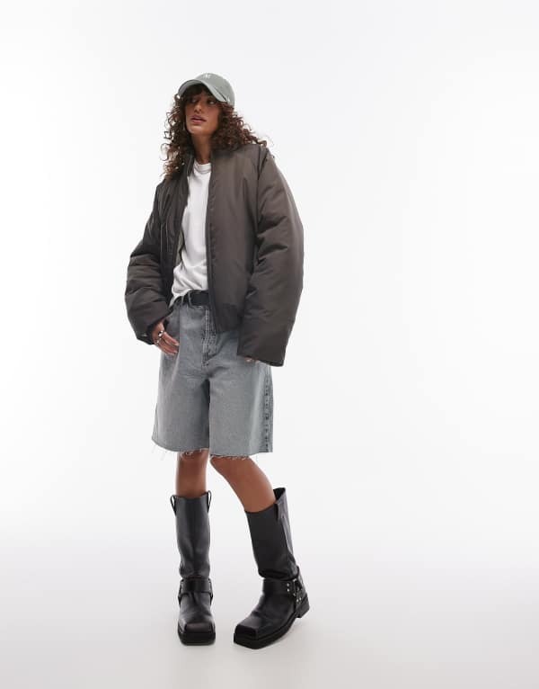 とっ始め販売店 レディース アウター 上衣・上衣 上衣 Topshop bomber puffer jacket khaki カーキ