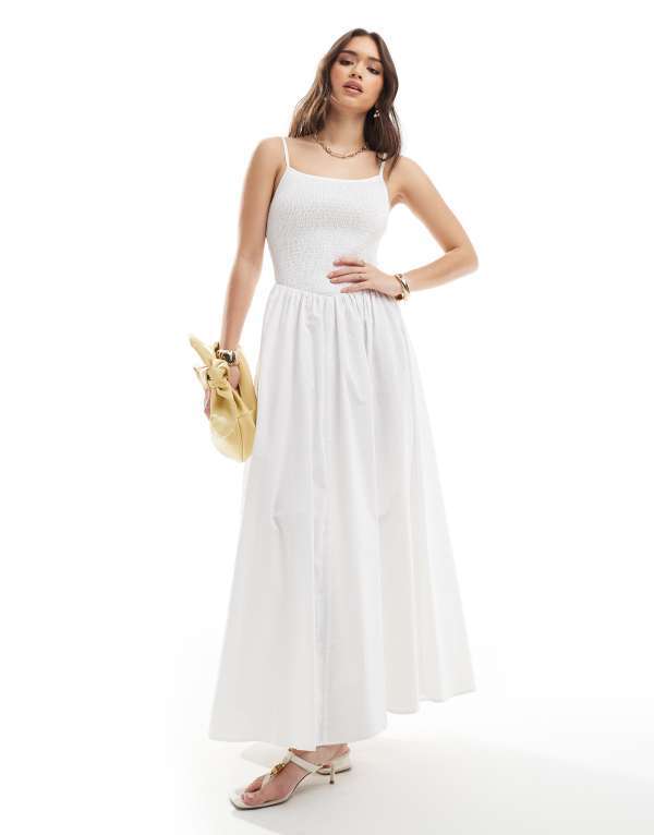 フォース&レックレス レディース トップス ワンピース マキシワンピース ギャザー スカート マキシ 4th & Reckless shirred cami v waist ruched skirt maxi dress WHITE ホワイト