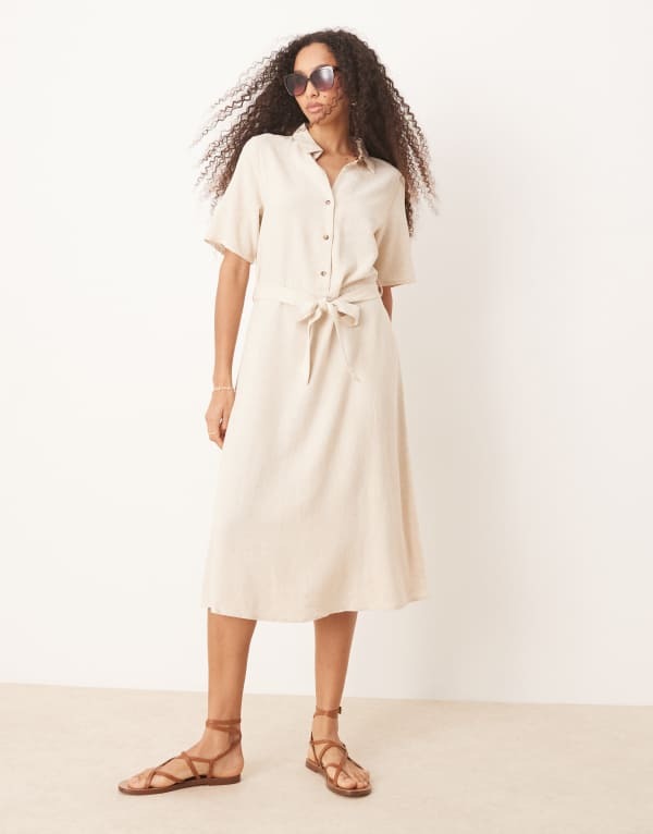 ジェイディーワイ レディース トップス ワンピース シャツワンピース ミディ シャツ リネン JDY linen mix midi shirt dress BEIGE ベージュ