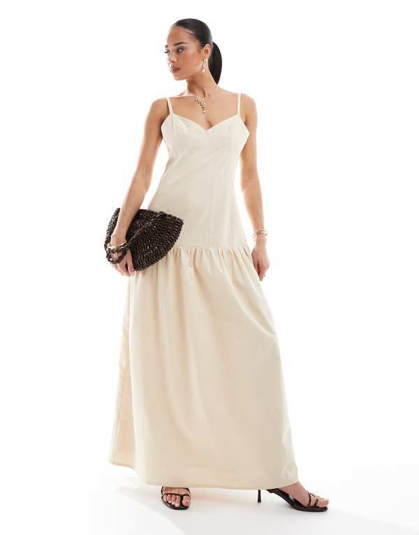 フォース&レックレス レディース トップス ワンピース マキシワンピース リネン マキシ 4th & Reckless linen blend dropped waist cami maxi dress in buttercream Buttercream