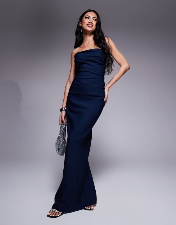 ベスパー レディース トップス ワンピース マキシワンピース ドレープ マキシ Vesper drape waist bandeau maxi dress NAVY ネイビー|ReVida 店