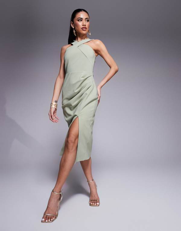 ラビッシュアリス レディース トップス ワンピース ミディワンピース ミディ ホルター Lavish Alice halterneck midi dress in sage SAGE GREEN グリーン
