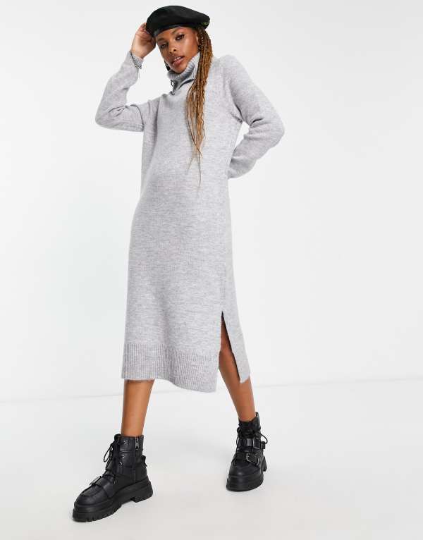 オンリー レディース トップス ワンピース ミディワンピース ミディ Only roll neck midi dress in light Gray グレー｜ReVida 店