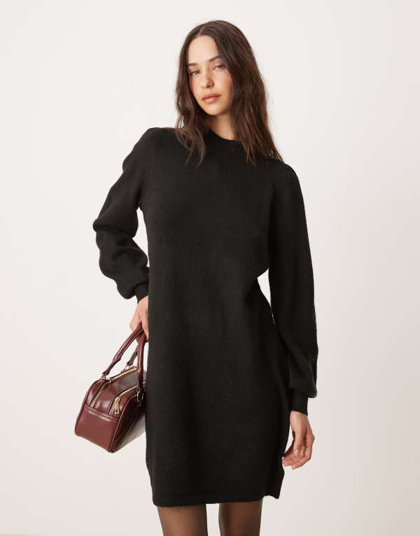 ジェイディーワイ レディース トップス ワンピース ミニ セーター ニット JDY puff sleeve knit mini sweater dress Black ブラック｜ReVida 店