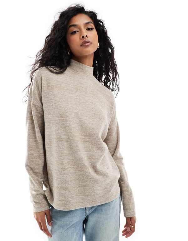 ヴェロモーダ レディース アウター パーカー・スウェット ハイネック ジャージー Vero Moda high neck oversized jersey top melange Beige ベージュ