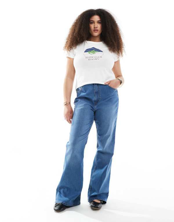 エイソス レディース ボトムス デニムパンツ ジーンズ ASOS Curve ASOS DESIGN Curve sculpting super stretch flare jeans in dark mid DARK MID BLUE ブルー