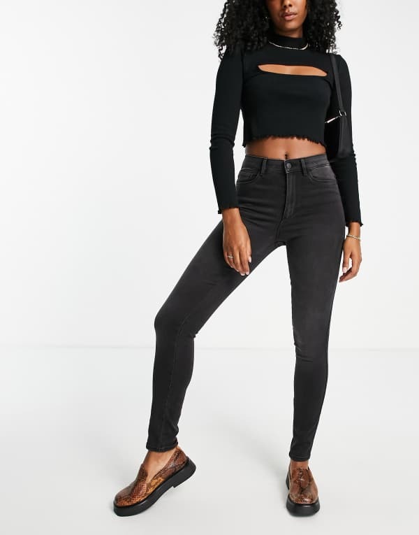オンリー レディース ボトムス デニムパンツ コットン ジーンズ Only Royal organic cotton skinny jeans in washed Black ブラック