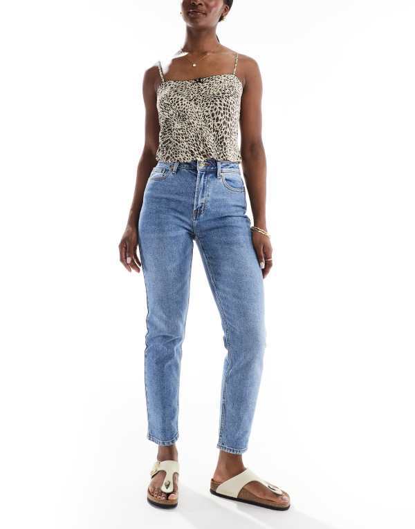 オンリー レディース ボトムス デニムパンツ ストレート ジーンズ Only Emily high waisted straight leg jeans in mid Medium blue ブルー