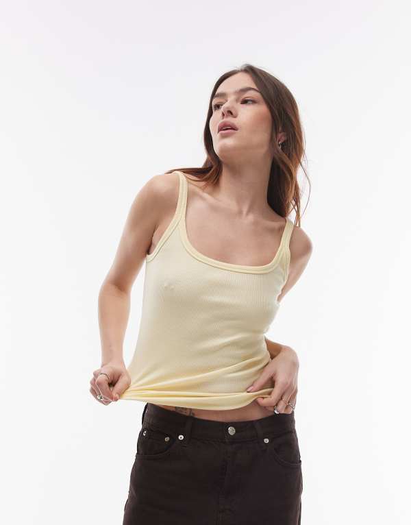 トップショップ レディース トップス Tシャツ リブ Topshop skinny strap scoop ribbed tank top in buttermilk Buttermilk