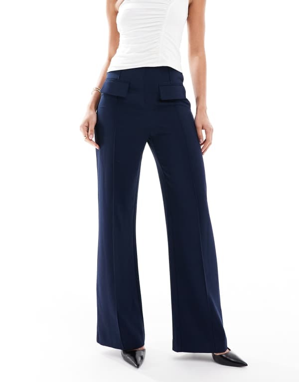 エイソス レディース ボトムス カジュアルパンツ パンツ ASOS DESIGN tailored double pocket seam detail pants Navy ネイビー