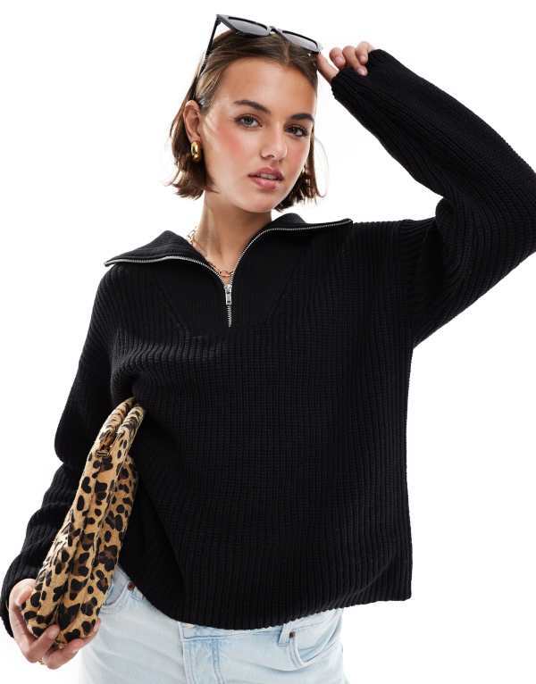 セレクティッド レディース アウター ニット・セーター ハーフジップ セーター Selected Femme half zip sweater Black ブラック