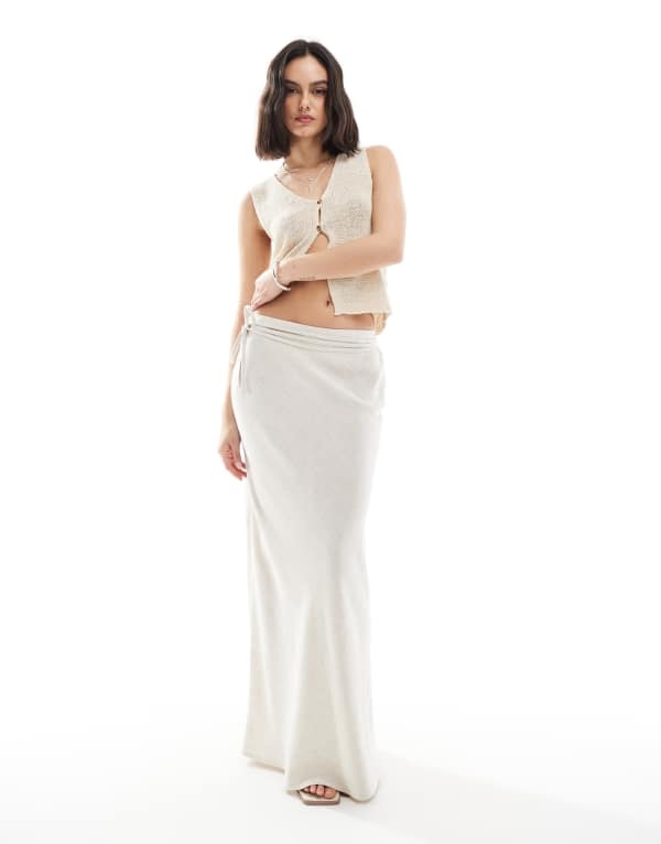 エイソス レディース ボトムス スコート リネン マキシ ASOS DESIGN linen blend bias maxi skirt インチ stone Stone 石ころ ボトムス-レディースファッション