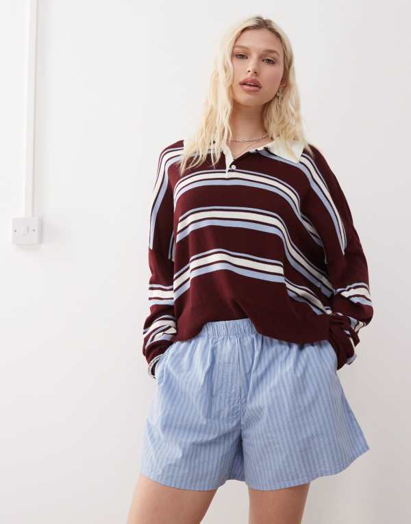 ウィークデイ レディース ボトムス ハーフパンツ・ショーツ リラックスフィット ショートパンツ Weekday relaxed fit shorts stripe Blue ブルー｜ReVida 店 12,464円