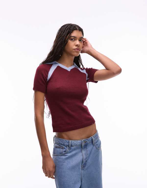 トップショップ レディース トップス シャツ ポロシャツ ニット Topshop knit soccer polo and Multi マルチカラー