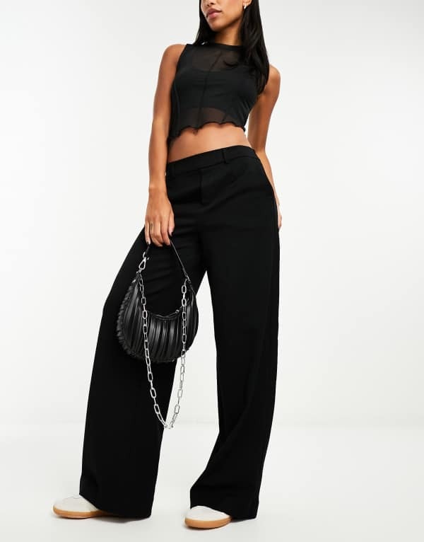 オブジェクト レディース ボトムス カジュアルパンツ パンツ Object mid rise pull on smart pants Black ブラック