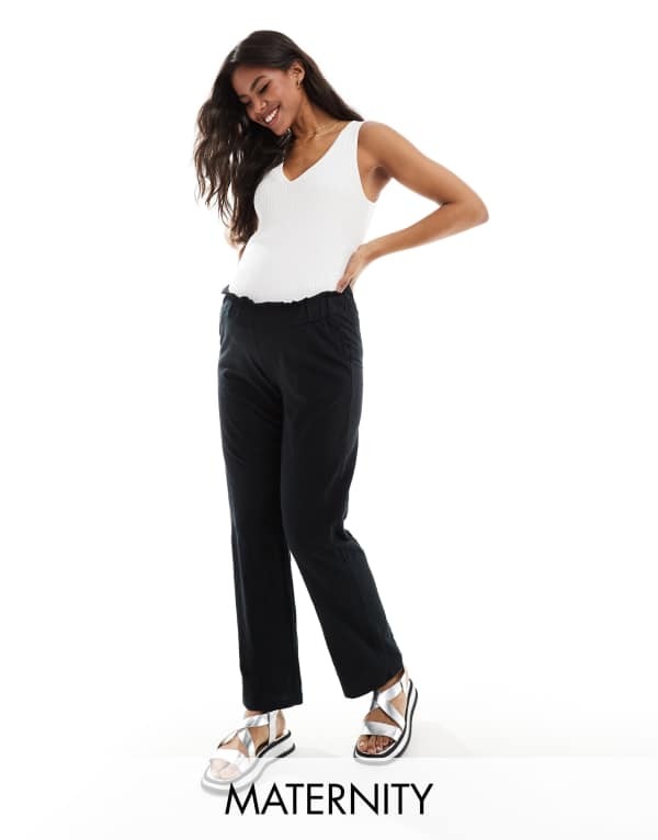 ママライシアス レディース ボトムス 心地好いズボン下 ワイドレッグ ズボン下 マタニティ Mama.licious Mamalicious Maternity under the bump lightweight summer wide leg pants Black 黒いこと