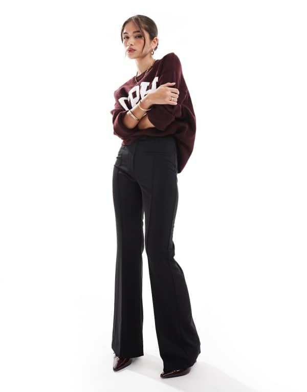 エイソス レディース ボトムス カジュアルパンツ パンツ ASOS DESIGN tailored slinky skinny flare pants Black ブラック