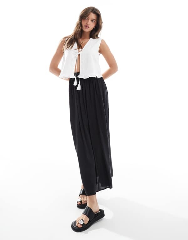 オンリー レディース ボトムス スカート ミディ ONLY flowy midi skirt Black ブラック