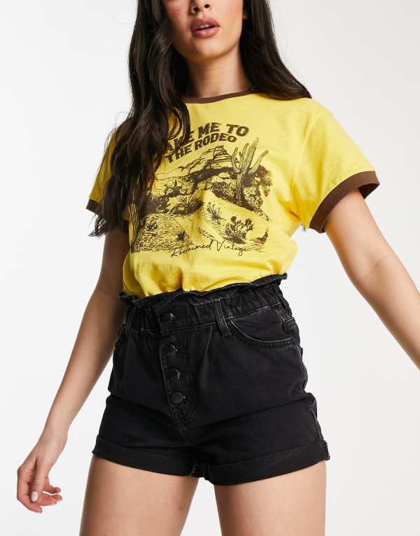 オンリー レディース ボトムス 二分の一ズボン下・さる股引き 遊撃手ズボン下 ジーンズ Only Cuba paperbag denim shorts Black 黒いこと