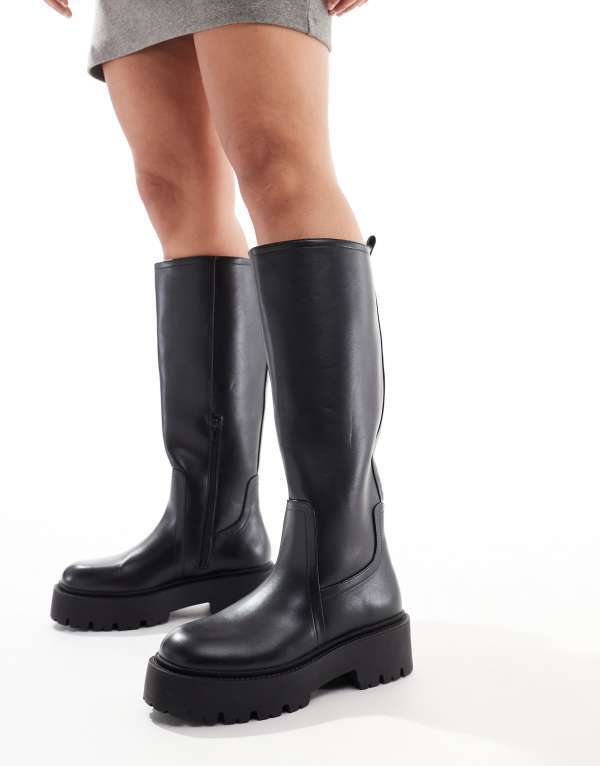 エイソス レディース シューズ ブーツ・レインブーツ ASOS DESIGN Wide Fit Carmen chunky flat knee boots Black ブラック