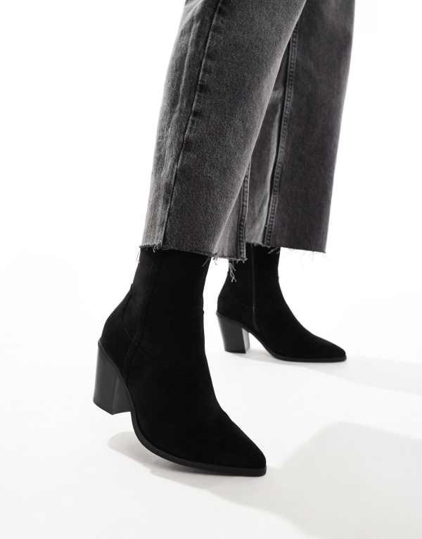エイソス レディース シューズ ブーツ・レインブーツ ヒール ASOS DESIGN Rational heeled western boots Black ブラック