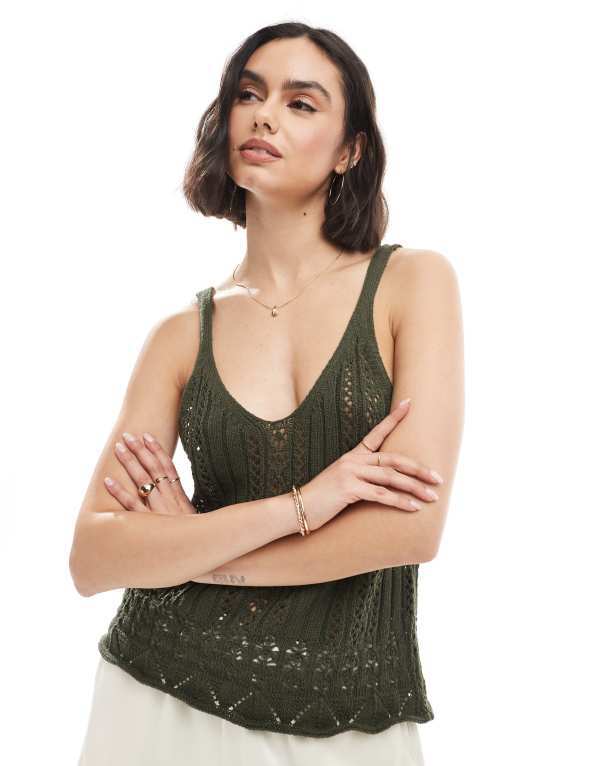 オンリー レディース トップス 限りない Only crochet tank top Forest night フォレスト レディースファッション-トップス-ベスト・ジレ