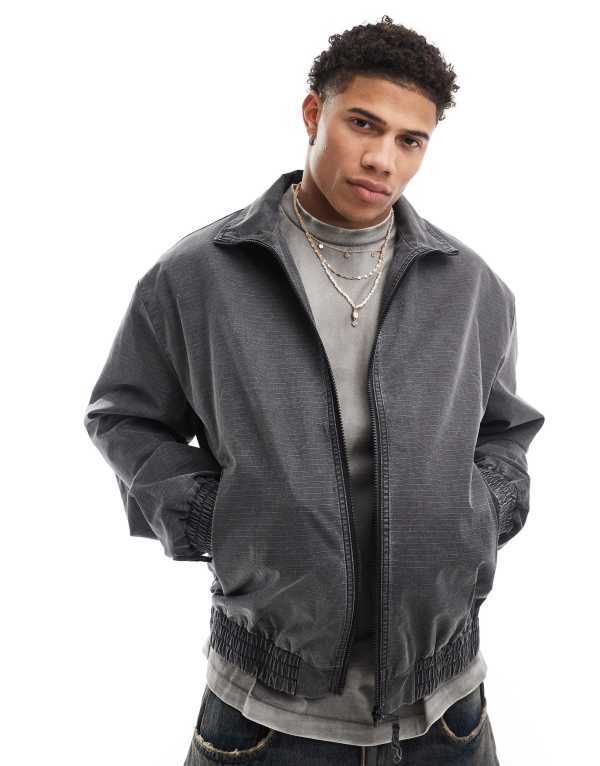 エイソス メンズ アウター 上衣・上衣 上衣 ASOS DESIGN oversized washed harrington jacket Gray 薄墨色